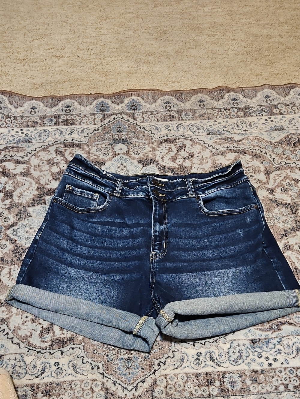 Zenana Outfitters Dark Blue Rolled Cuff Denim Shorts